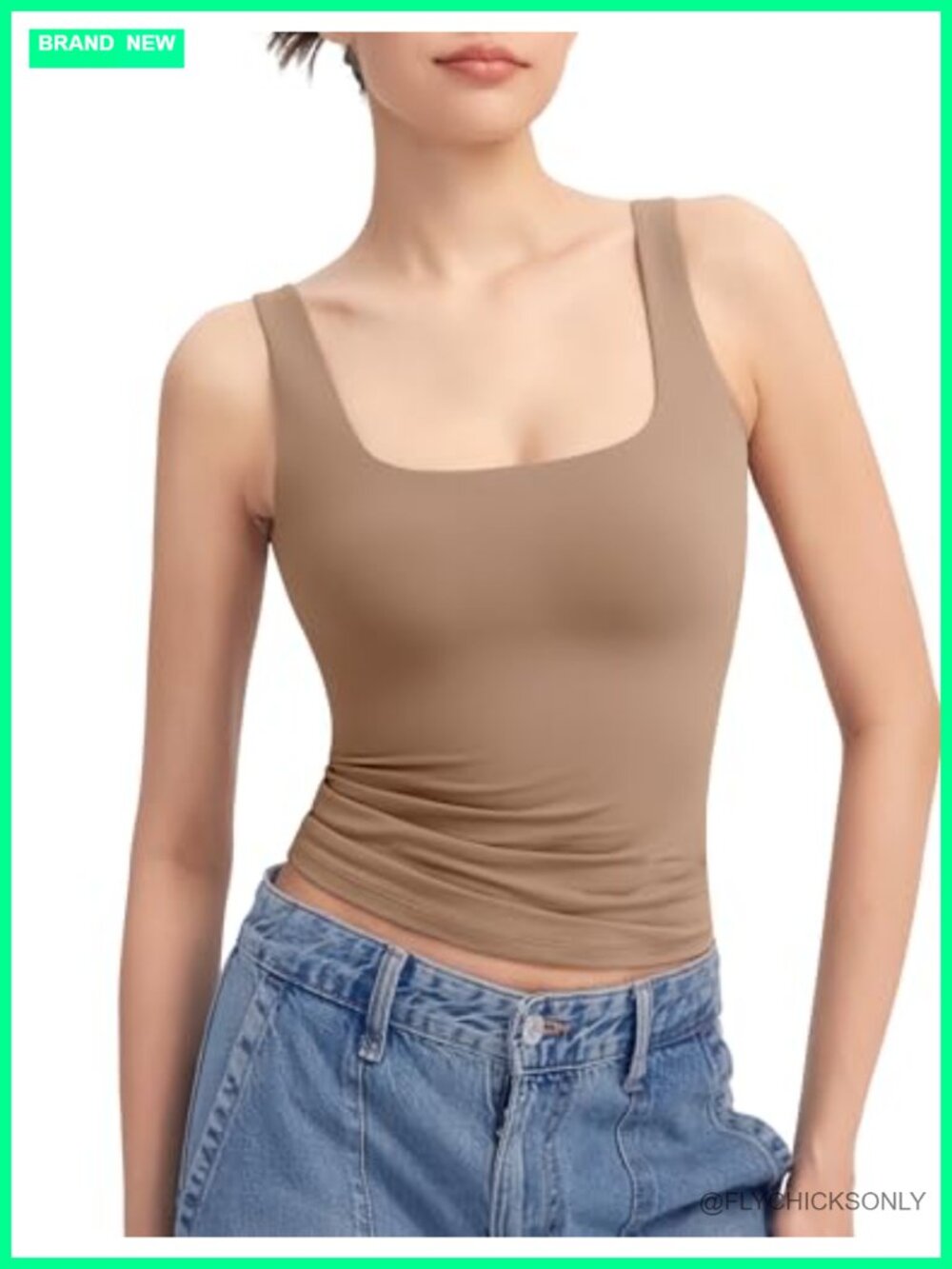 Square Neck Tank Top Sleeveless Double Lined Slim Fit Women's Top